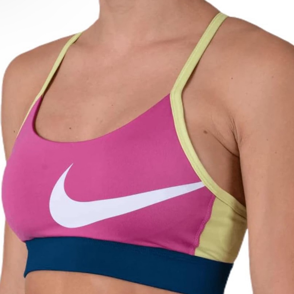 Nike dark blue & pink 7/8 running leggings with matching INDY sports bra